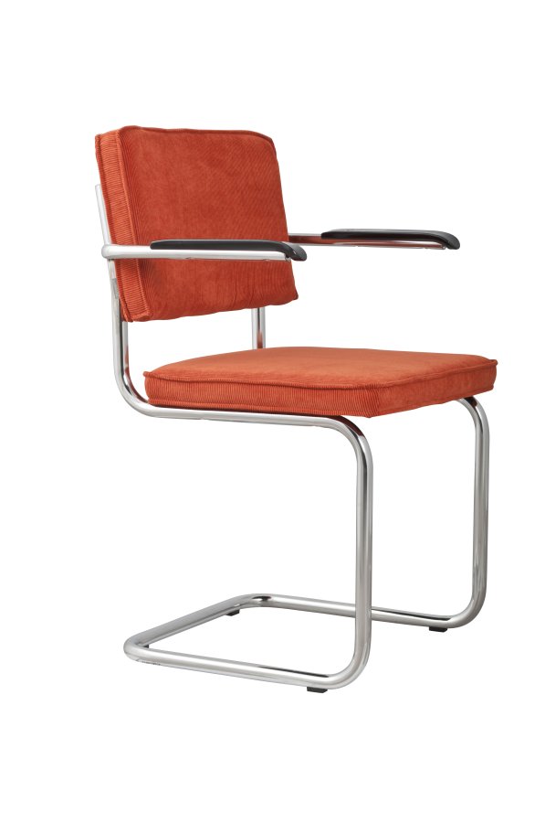 ZUIVER Ridge Rib lnestol, m. armln - orange fljl polyester og slv krom