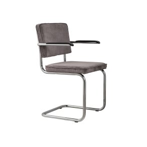 ZUIVER Ridge Rib lnestol, m. armln - gr fljl polyester og slv krom