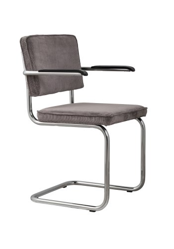 ZUIVER Ridge Rib lnestol, m. armln - gr fljl polyester og slv krom