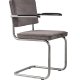 ZUIVER Ridge Rib lnestol, m. armln - gr fljl polyester og slv krom