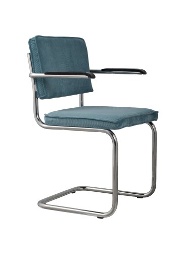 ZUIVER Ridge Rib lnestol, m. armln - bl fljl polyester og slv krom
