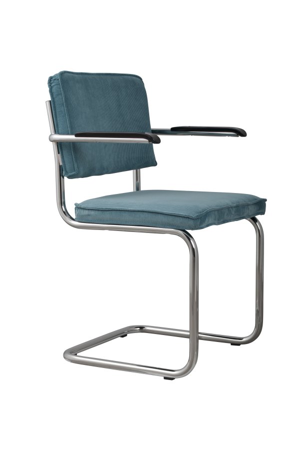 ZUIVER Ridge Rib lnestol, m. armln - bl fljl polyester og slv krom