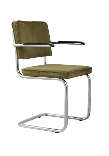 ZUIVER Ridge Rib lnestol, m. armln - grn fljl polyester og slv krom