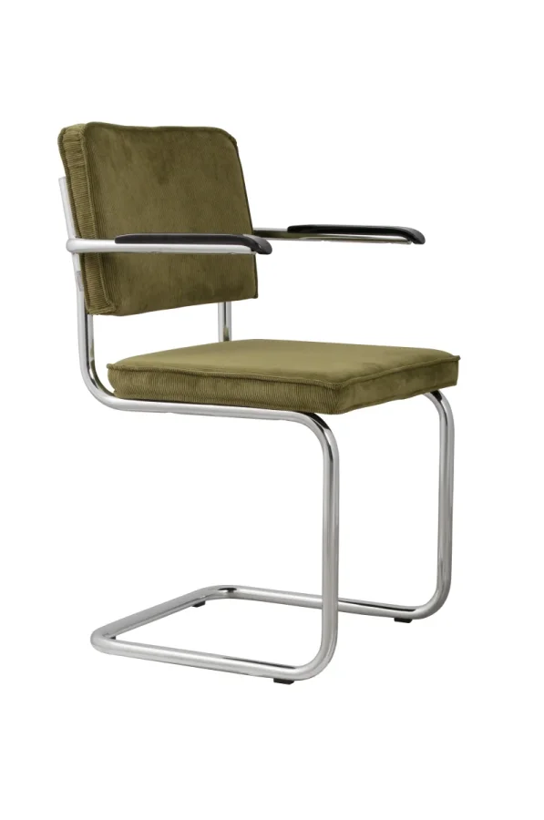 ZUIVER Ridge Rib lnestol, m. armln - grn fljl polyester og slv krom