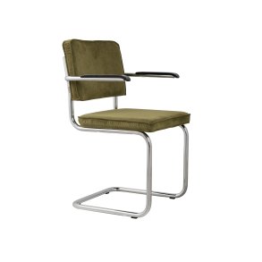 ZUIVER Ridge Rib lnestol, m. armln - grn fljl polyester og slv krom