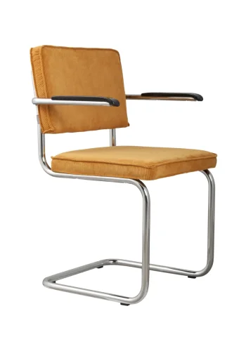ZUIVER Ridge Rib lnestol, m. armln - gul fljl polyester og slv krom