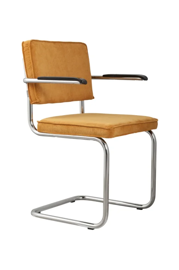 ZUIVER Ridge Rib lnestol, m. armln - gul fljl polyester og slv krom