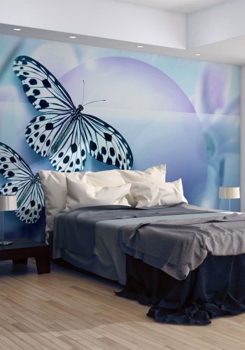 ARTGEIST Fototapet med sommerfugle i abstrakt dekorativt blt og lilla farvemnster