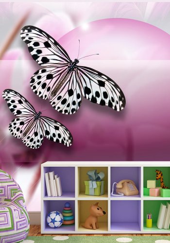 ARTGEIST Fototapet med sommerfugle i abstrakt dekorativt lyserdt og lilla farvemnster