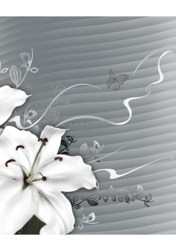 ARTGEIST Elegant fototapet i et moderne abstrakt gr-hvidt mnster med hvide blomster