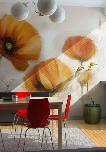 ARTGEIST Vintage maleri fototapet med orange valmue blomster