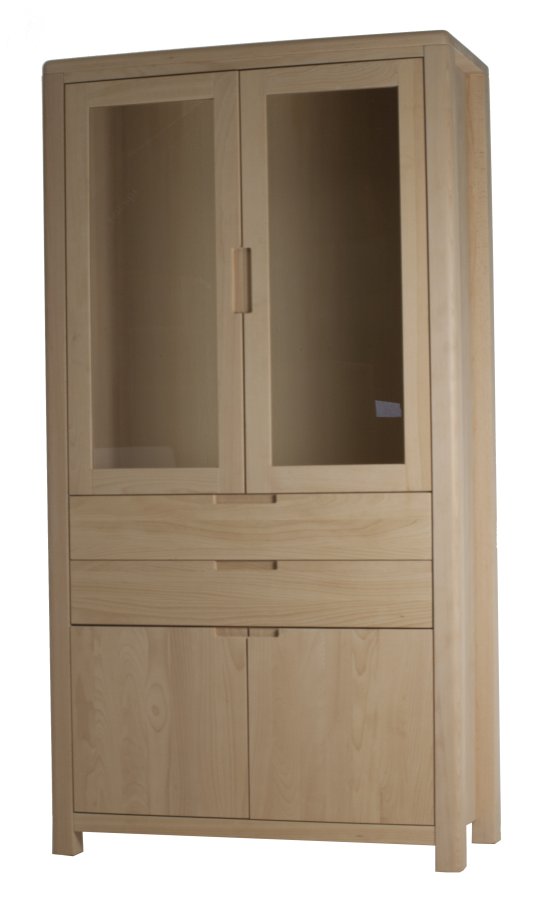 Lina vitrineskab - massiv bgetr, m. 4 lger og 2 skuffer, m. glaslger