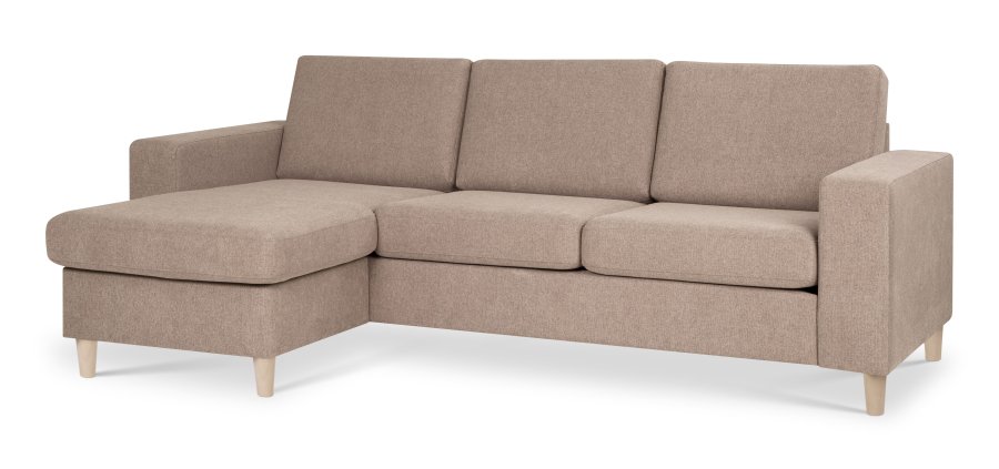 Pan set 1 3D sofa med chaiselong - antelope beige polyester stof og natur tr