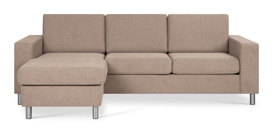 Pan set 1 3D sofa med chaiselong - antelope beige polyester stof og brstet aluminium