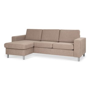 Pan set 1 3D sofa med chaiselong - antelope beige polyester stof og brstet aluminium