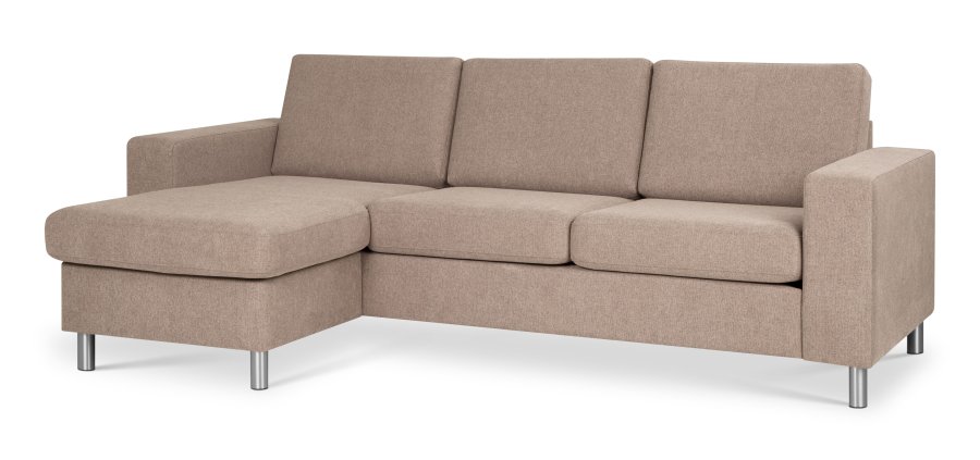 Pan set 1 3D sofa med chaiselong - antelope beige polyester stof og brstet aluminium
