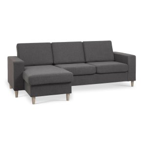 Pan set 1 3D sofa med chaiselong - antracitgr polyester stof og natur tr