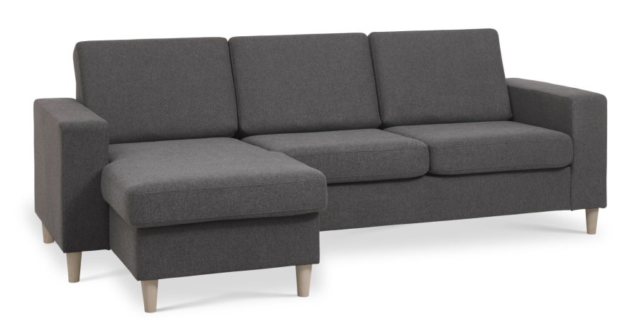 Pan set 1 3D sofa med chaiselong - antracitgr polyester stof og natur tr