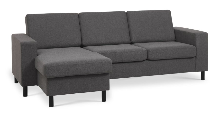 Pan set 1 3D sofa med chaiselong - antracitgr polyester stof og sort tr