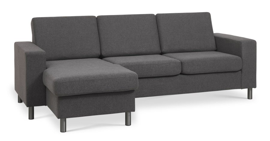 Pan set 1 3D sofa med chaiselong - antracitgr polyester stof og brstet aluminium