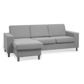  Pan set 1 3D sofa med chaiselong - gr polyester stof og brstet aluminium