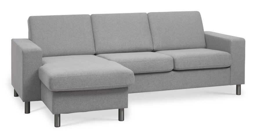  Pan set 1 3D sofa med chaiselong - gr polyester stof og brstet aluminium