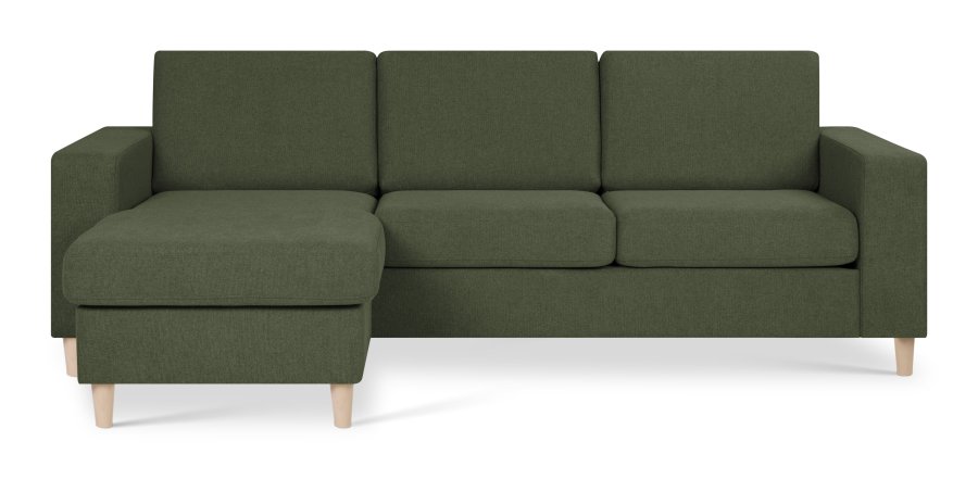 Pan set 1 3D sofa med chaiselong - vinter mosgrn polyester stof og natur tr