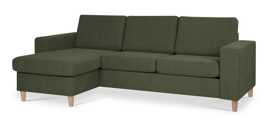 Pan set 1 3D sofa med chaiselong - vinter mosgrn polyester stof og natur tr