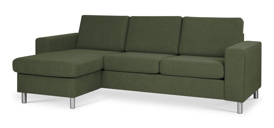 Pan set 1 3D sofa med chaiselong - vinter mosgrn polyester stof og brstet aluminium