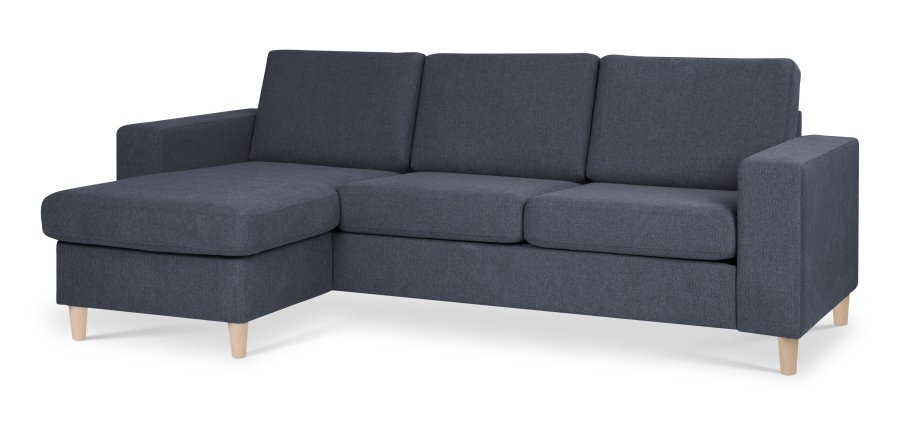 Pan set 1 3D sofa med chaiselong - bl polyester stof og natur tr