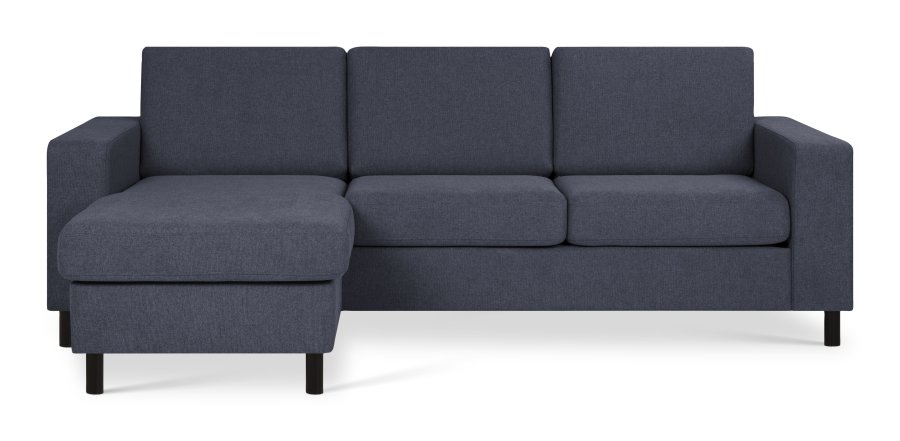 Pan set 1 3D sofa med chaiselong - bl polyester stof og sort tr