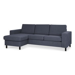 Pan set 1 3D sofa med chaiselong - bl polyester stof og sort tr