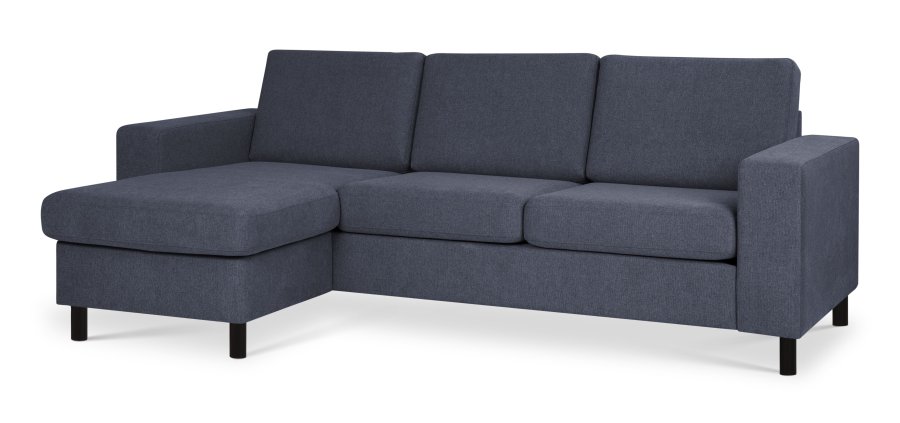 Pan set 1 3D sofa med chaiselong - bl polyester stof og sort tr