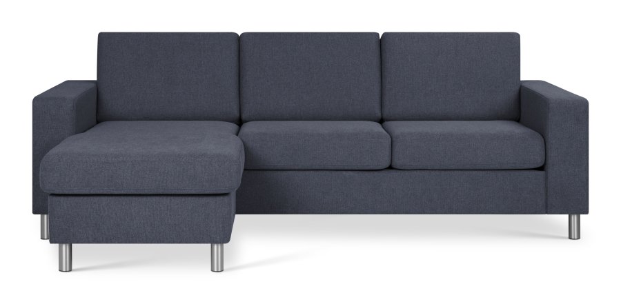 Pan set 1 3D sofa med chaiselong - bl polyester stof og brstet aluminium