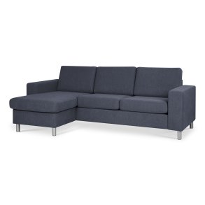 Pan set 1 3D sofa med chaiselong - bl polyester stof og brstet aluminium