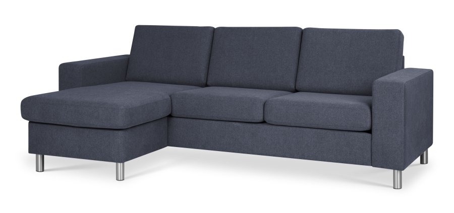 Pan set 1 3D sofa med chaiselong - bl polyester stof og brstet aluminium