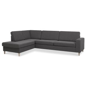 Pan set 2 OE left sofa med chaiselong - antracitgr polyester stof og natur tr