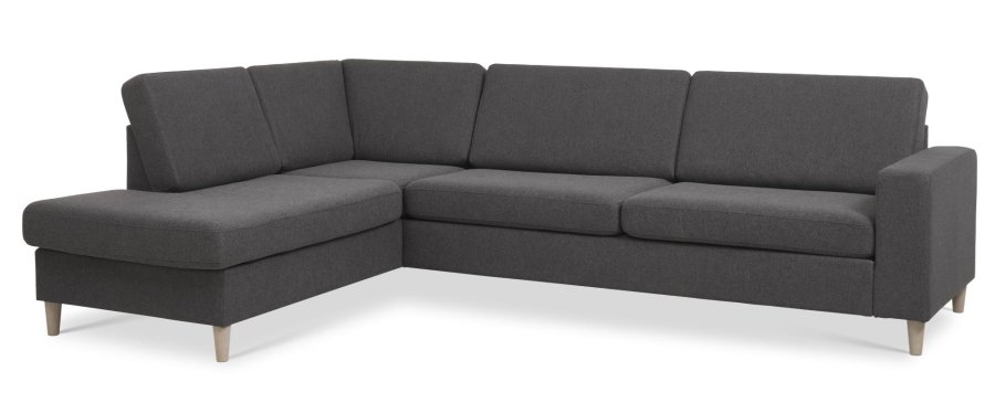 Pan set 2 OE left sofa med chaiselong - antracitgr polyester stof og natur tr