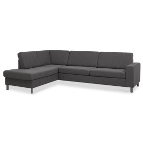 Pan set 2 OE left sofa med chaiselong - antracitgr polyester stof og brstet aluminium