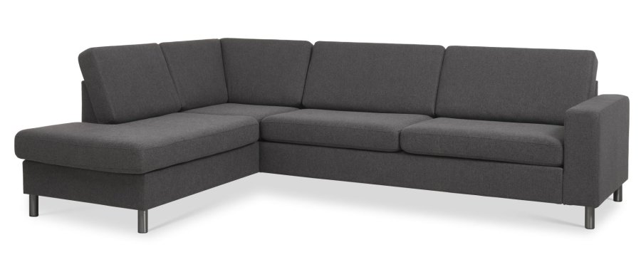 Pan set 2 OE left sofa med chaiselong - antracitgr polyester stof og brstet aluminium