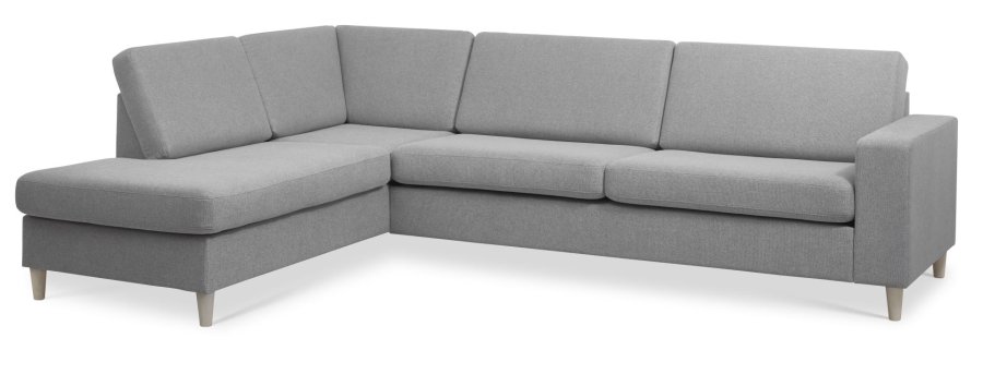 Pan set 2 OE left sofa med chaiselong - gr polyester stof og natur tr