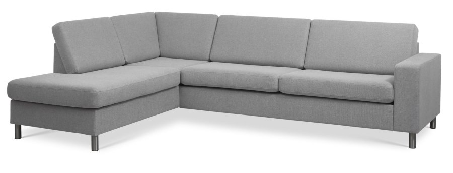 Pan set 2 OE left sofa med chaiselong - gr polyester stof og brstet aluminium