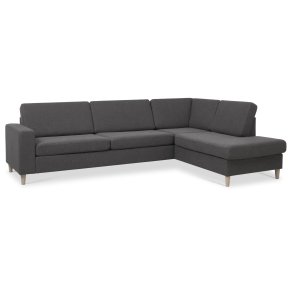 Pan set 3 OE right sofa med chaiselong - antracitgrt polyester stof og natur tr