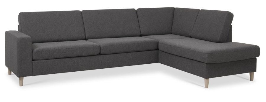 Pan set 3 OE right sofa med chaiselong - antracitgrt polyester stof og natur tr