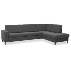 Pan set 3 OE right sofa med chaiselong - antracitgrt polyester stof og brstet aluminium