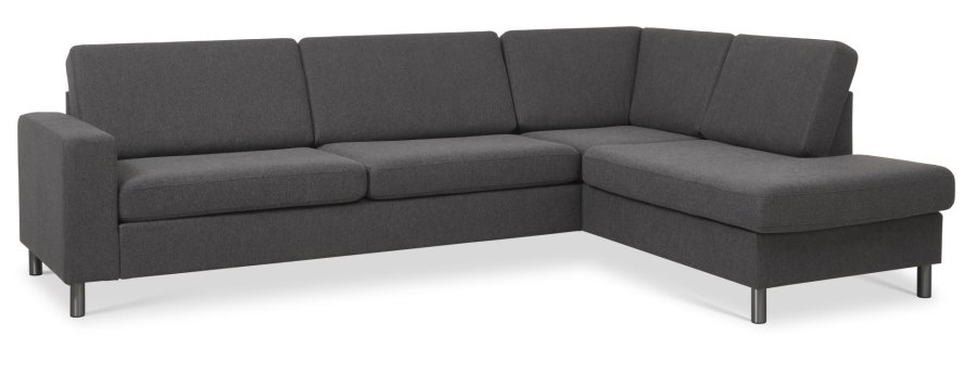 Pan set 3 OE right sofa med chaiselong - antracitgrt polyester stof og brstet aluminium