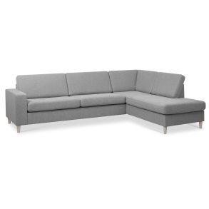 Pan set 3 OE right sofa med chaiselong - grt polyester stof og natur tr