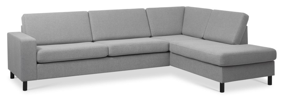 Pan set 3 OE right sofa med chaiselong - grt polyester stof og sort tr
