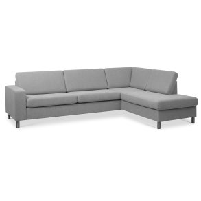 Pan set 3 OE right sofa med chaiselong - grt polyester stof og brstet aluminium