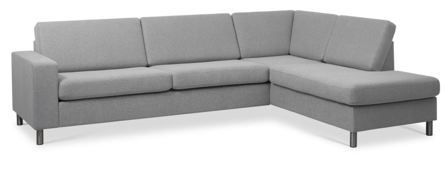 Pan set 3 OE right sofa med chaiselong - grt polyester stof og brstet aluminium